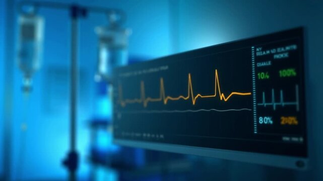 Real Time ECG Monitor Display Showing Heartbeat Waveform on Arrival. Medical EKG Screen Graphic.