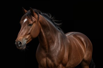 Obraz premium Dark brown horse against a black backdrop