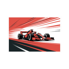 Dynamic red formula 1 race car speeding down track with motion blur effect