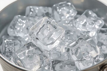 Container filled with ice cubes