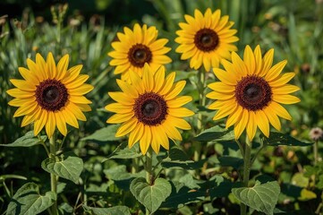 Vibrant yellow sunflowers featuring deep red and burgundy cores called Helios Flame Sunflowers