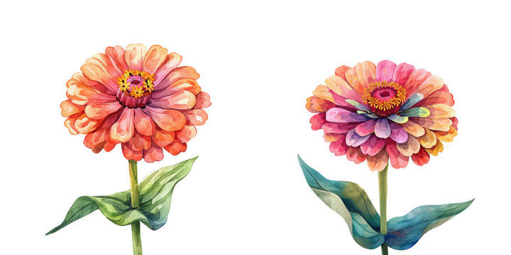 zinnia flower watercolor vector illustration