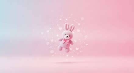 Cute Pink Bunny Toy with Hearts for Kids and Valentines Day