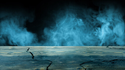 Outdoor view with a black background with smoke and steam. Thick, dark, and rising from the ground. Dramatic smoke or fog effect. Mockup. Copy Space. Wallpaper or Halloween background