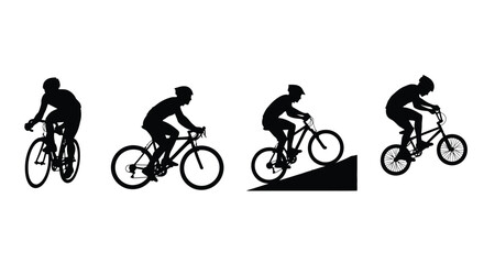Obraz premium Dynamic cycling silhouettes showcasing different poses and mountain bike action vector