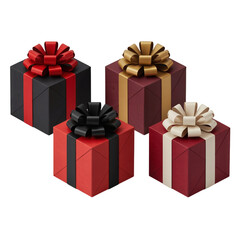 Obraz premium Four luxury gift boxes arranged in a row on transparent background