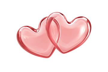 Two Linked Glossy Pink Hearts isolated on white transparent background