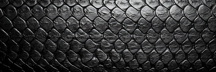 Naklejka premium A close-up view of textured black scales, showcasing intricate patterns and shiny surfaces.