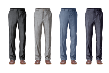 Four Pairs of Men's Dress Pants with Shoes, isolated on white transparent background
