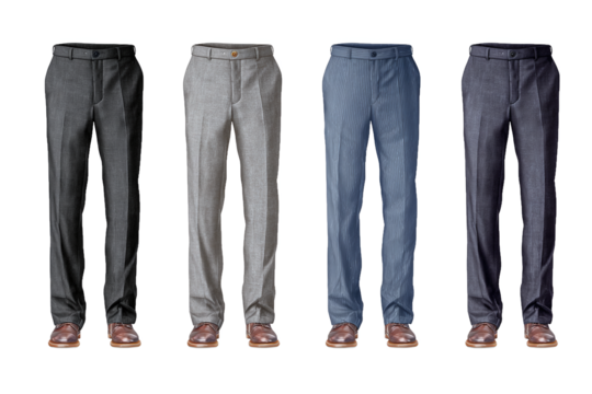 Four Pairs of Men's Dress Pants with Shoes, isolated on white transparent background