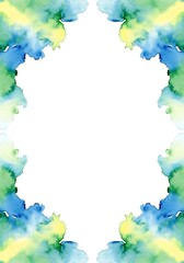 Watercolor symphony of verdant hues and cerulean shades creating a vibrant frame