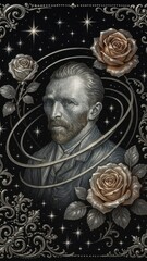 Vintage cosmic portrait illustration