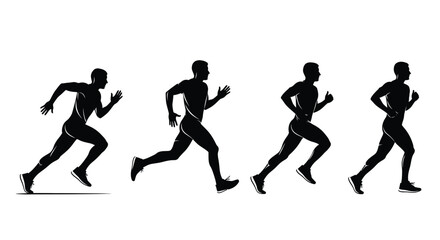 Dynamic silhouette sequence capturing the motion and rhythm of a runner in full stride vector