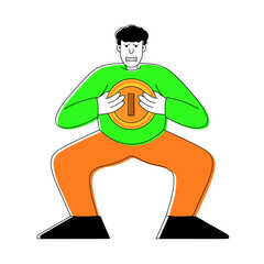 Minimalist Outline Man Squeezing Coin Representing Financial Stress Illustration