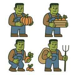 Coloring book coloring page transparency farmer cartoon holding pumpkin and vegetable