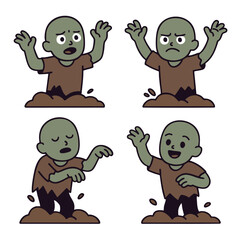 Coloring book coloring page transparency cartoon zombie character set with different emotions