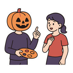 Coloring book coloring page transparency pumpkin head person talking with woman