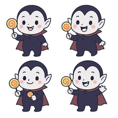 Coloring book coloring page featuring cute vampire holding lollipop with transparency background