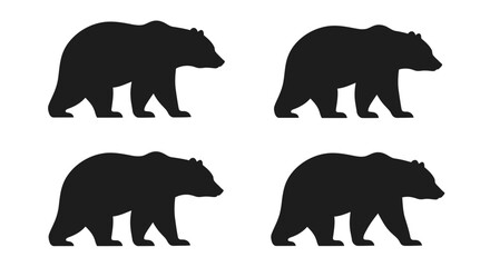 Fototapeta premium Four silhouette black bears walking in different poses isolated on vector