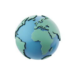 Naklejka premium Stylized globe icon showing earths continents and oceans transparent background Png