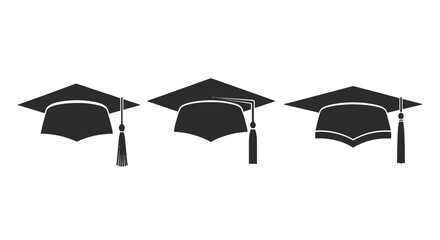 Three graduation caps with tassels isolated on symbolizing achievement and education vector