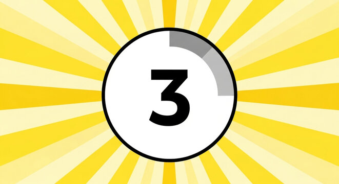A bright and energetic pop art style countdown with the number three on a yellow sunburst background a perfect retro graphic for a fun and dynamic event launch