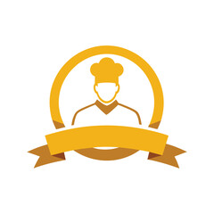 Golden Ribbon Logo with Chef in Middle Circle Design