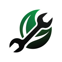 Wrench and Leaf Combined Swoosh Logo Design Template