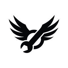 Wrench Logo with Winged Swoosh Vector Icon Design