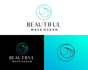 Beautiful and geometric ocean wave logo with thin lines.


