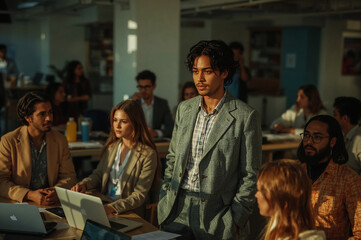Obraz premium Diverse group of people collaborating in a modern office setting