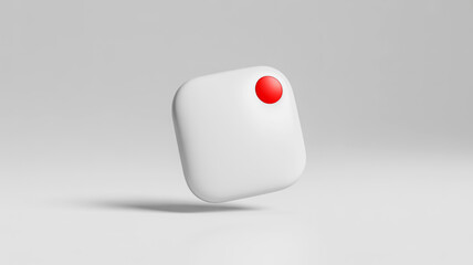 Minimalist white object with red dot, modern abstract shape, clean design, digital render
