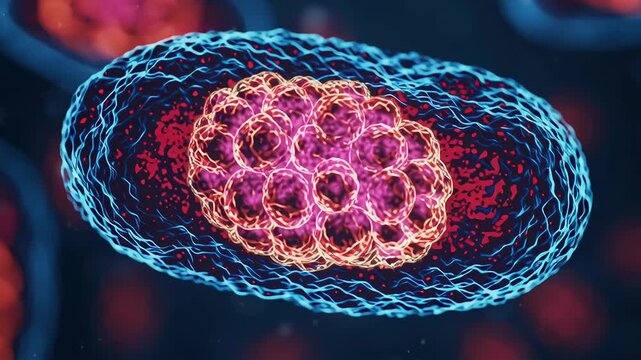 A colorful digital illustration of a cell structure.