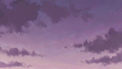 A serene sunset with soft pink and purple hues painting the sky, dotted with fluffy clouds 