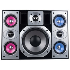 Iridescent 3d speaker system isolated on transparent background