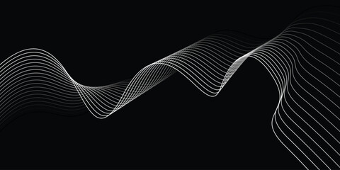Minimal Black and White Flowing Wave Lines on Dark Abstract Background