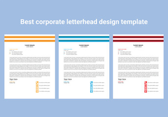 Clean and professional corporate company business letterhead template design with color variation bundle. Clean and professional corporate company business letterhead template design.