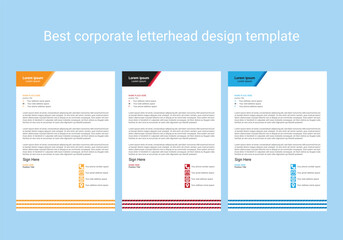 Clean and professional corporate company business letterhead template design with color variation bundle. Clean and professional corporate company business letterhead template design.