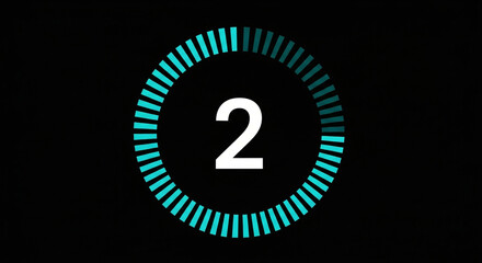 A modern digital countdown timer with a circular progress bar showing the number two a perfect futuristic graphic for a New Year's or high-tech event launch