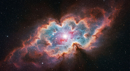 Obraz premium Vibrant cosmic nebula with star formation and glowing gas clouds in deep space