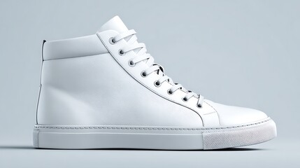 White leather high top sneaker for men and women fashion footwear casual style product shot