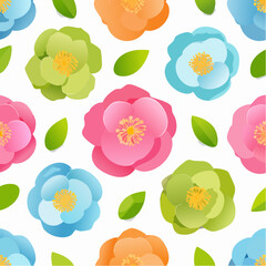 Colorful Floral Seamless Pattern Vibrant Spring Blossoms and Fresh Greenery Design