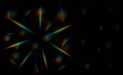 spectral prismatic light flares in rainbow colors on black background