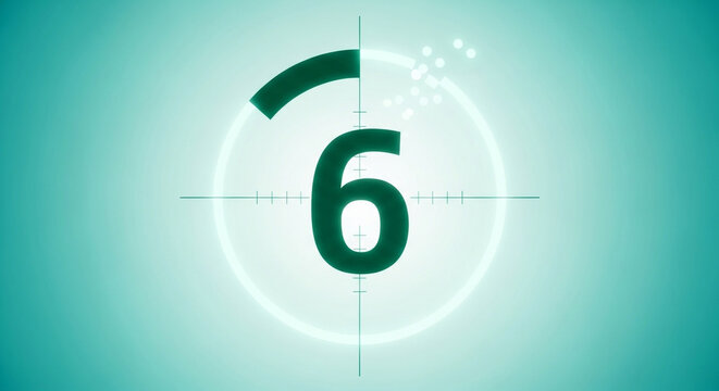 A modern digital countdown timer with a disintegrating progress bar showing the number six perfect for a stylish and futuristic lead-in to a New Year's event