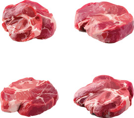 Four Raw Red Meat Steaks Isolated White Background