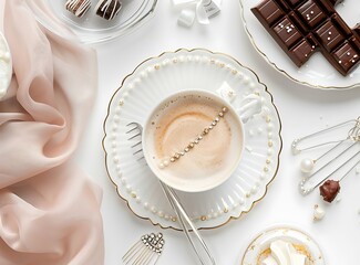 Artisan Coffee Delight: A high-angle composition reveals a meticulously arranged table setting.