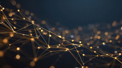 Abstract network of golden lines and points on dark background (1)