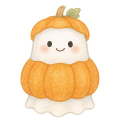 Cute Cartoon Ghost Character with Pumpkin Costume for Halloween Fun