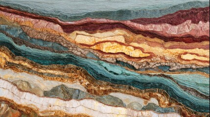 Layered stone, vibrant colors, geological strata