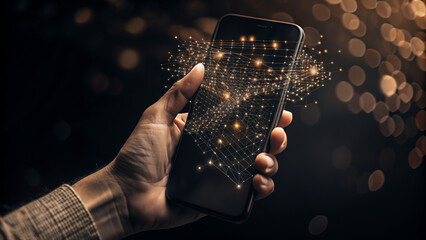 Modern smartphone displaying digital network connection, showcasing innovation and technology